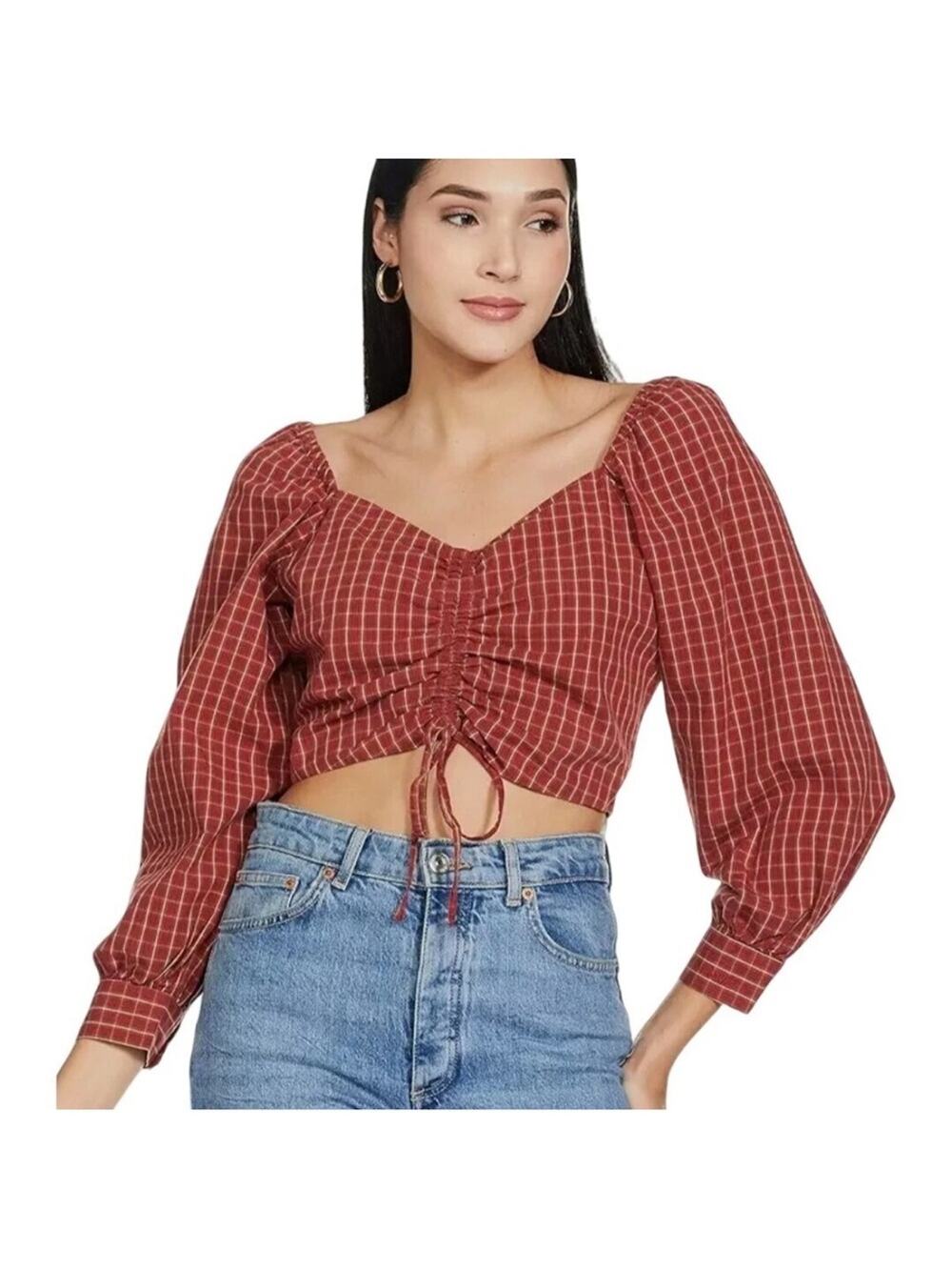 Levi's Rust Red Plaid Ruched Crop Top
